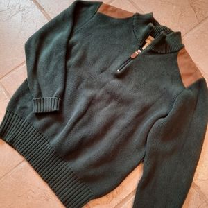 Green 1/4 zip Sweater mens M suede patches Gander Mtn tactical